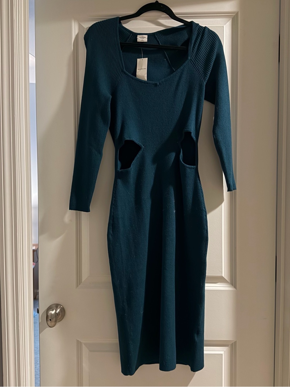 Abercrombie & Fitch Teal Ribbed Cutout Midi Dress